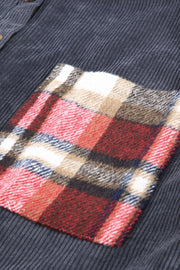Red Plaid Patchwork Corduroy Shacket