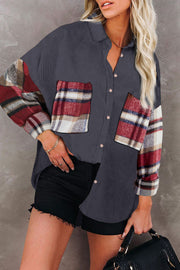 Red Plaid Patchwork Corduroy Shacket